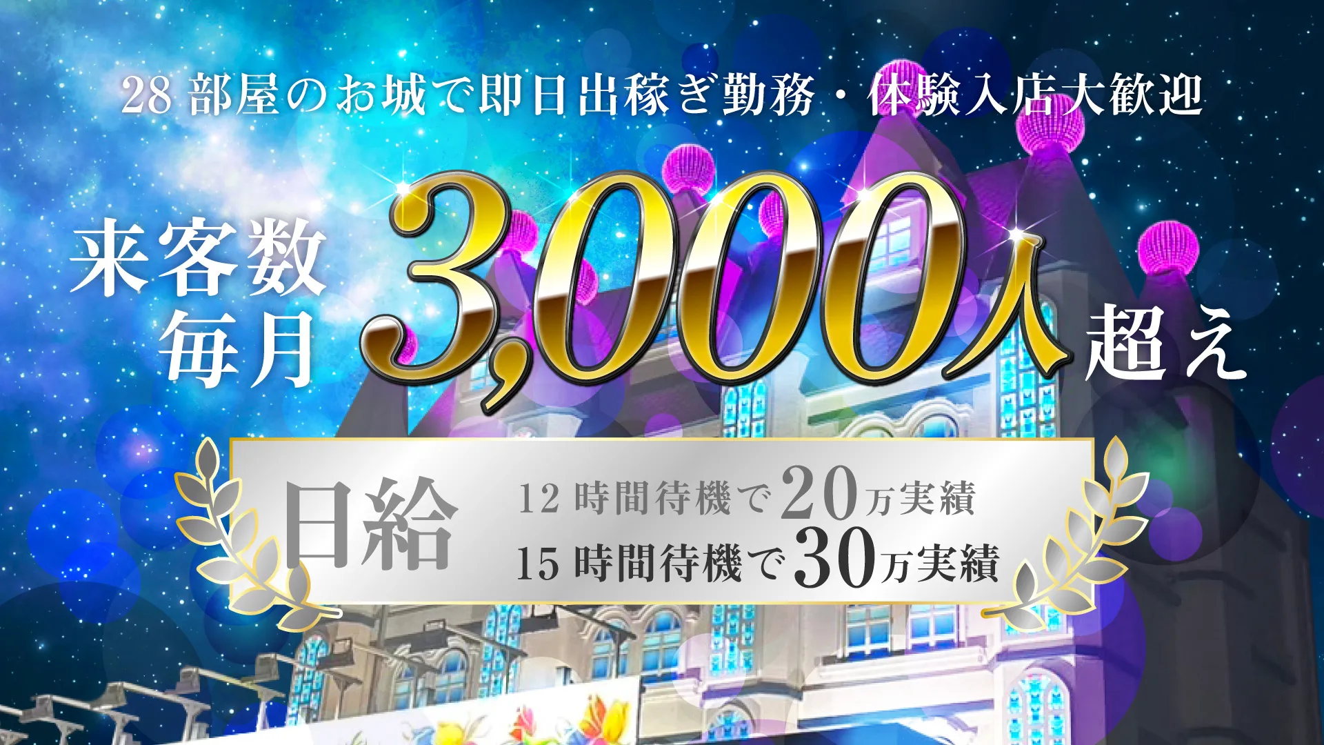 28部屋のお城で即日出稼ぎ勤務・体験入店大歓迎